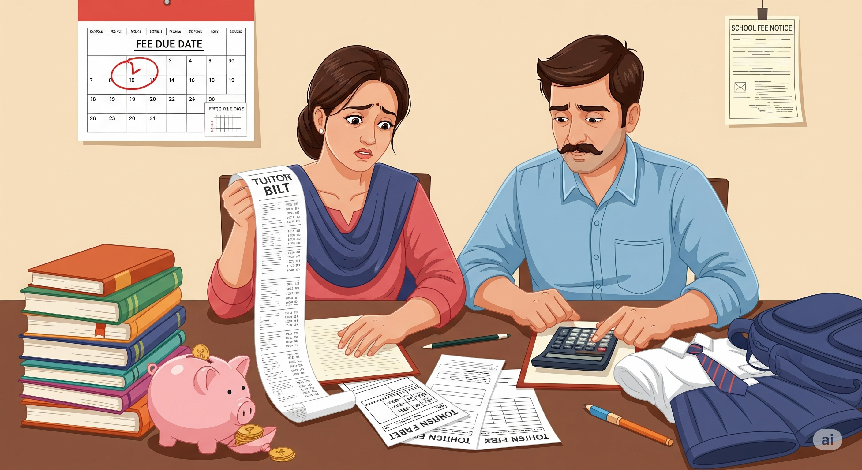 Rising School Fees in India Realistic Indian home setting (modest, middle-class vibe).